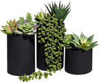 Winlyn Set of 3 Artificial Plants Decor Greenery Fake Succulents Indoor Potted Fake Plant with Black Planter for Farmhouse Room Bathroom Bedroom Kitchen Office Table Desk Decor