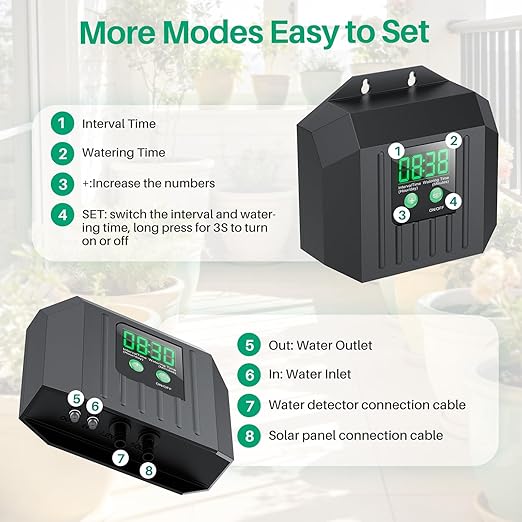NFESOLAR 4W Solar Drip Irrigation Kit for Outdoor Indoor Plants, Customizable Watering Duration 1–30min & Interval 3h–7d, Solar Irrigation System for Garden Patio Balcony Vacation