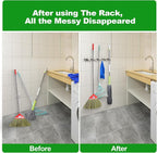 voze [2 Pack] 5 Racks and 4 Hooks Mop and Broom Holder Wall Mount, Self Adhesive Heavy Duty Broom Organizer Storage Tool Racks for Kitchen Garden Laundry Garage, 304 Stainless Steel, Silver