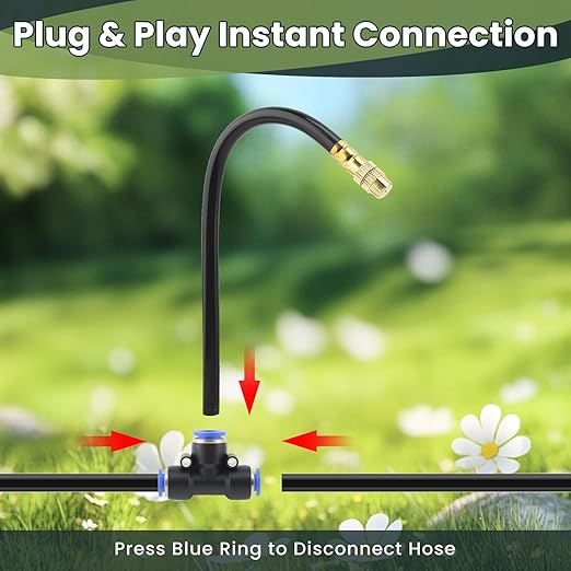 Automatic Drip Irrigation Kits - Garden Watering System with 360° Bendable Spray Adjustable Copper Atomizing Nozzles for Yard, Lawn, Raised Bed, Greenhouse, Potted Plants (40 Nozzles, 200FT Hose)