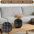 FillTouch 2 Pcs Rustic Hobnail Planter Pot, 7.5" Indoor Outdoor Cement Fiber Flower Pot, Decorative Farmhouse Container for Succulent, Flower & Herb, Vintage Brown Vase for Patio, Balcony Home Decor