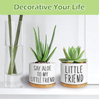 Kwtzkuo® 2 Pack- Say Aloe to My Little Friend - Funny Succulent Pots, Cute Small Ceramic Planter Pot with Drainage, Home & Office Succulent Aloe Planter