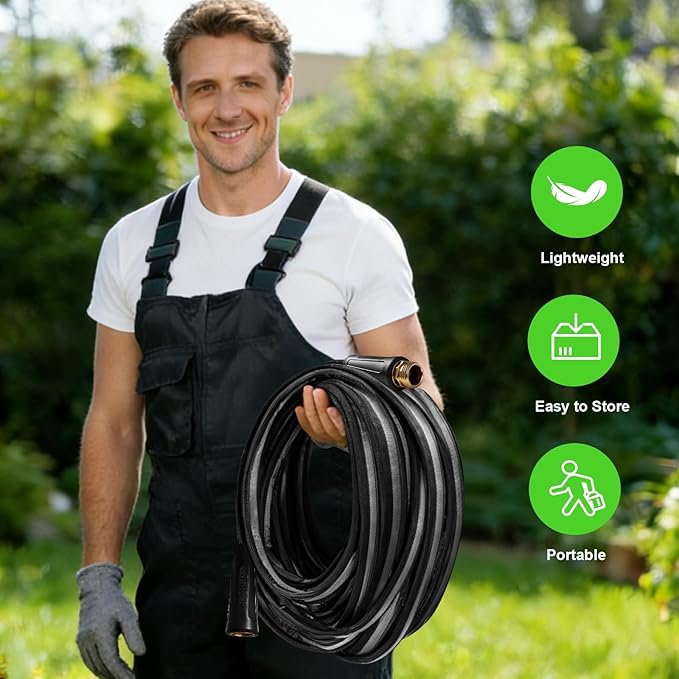 75ft Garden Hose Lightweight Flexible Water Hose, Abrasion Resistant, Kink Free, Durable Sturdy Hoses 2025 Up Graded Thicken Waterhose 700 PSI for Outdoor, RV, Marine (Black Gray, 75FT)