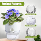 Oliz 6 Inch Self Watering Plastic Plant Pots for Indoor Plants - 3 Pack White Orchid Planters with Wick Ropes & Drainage Holes, Modern Decorative Garden Pots with Water Reservoir