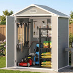Gizoon 6x4.4 FT Resin Shed with Floor, Plastic Outdoor Storage Shed with Windows, All-Weather Garden Tool Shed with Lockable Doors, Suitable for Backyard & Patio (Grey)
