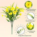 Artificial Flowers for Outdoors 12 Bundles Yellow Artificial Petunias Fake Flowers UV Resistant Shrubs Plants with Fern for Indoor Outside Hanging Planters Home Garden Spring Decorations