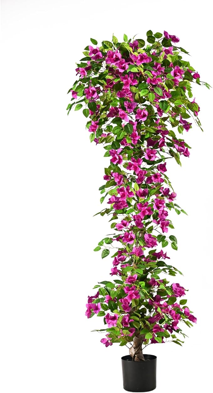 Artificial Bougainvillea Tree -6FT Faux Bougainvillea Tree with Realistic Flowers, Tall Fake Flower Tree for Indoor or Outdoor Decor, Silk Floral Plant for Living Room, Porch, Garden (Purple)