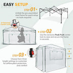 EAGLE PEAK 8x6 Portable Walk in Greenhouse, Pop Up Indoor Outdoor Greenhouse, Green House Kit with Zippered Roll-Up Doors and Windows, PE Cover, Clear/White