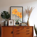 CXGS Orchids Artificial Flowers Realistic Fake Flowers in Ceramic Vase 20" Orange Faux Plants Indoor Lifelike Soft PU Phalaenopsis for Centerpiece Hotel Home Decor