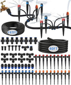 237FT All Quick-Connect Drip Irrigation System Kit with 40 Adjustable Nozzles, UV-Proof 1/2" & 1/4" PE Tubing, for Greenhouse, Lawn & Potted Plants Watering (40FT + 197FT)
