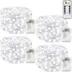 4Pack 80Ft 240LED Fairy Lights Battery Operated with Remote, Waterproof String Lights with Timer for Indoor & Outdoor, Twinkle Lights Battery Powered for Bedroom Christmas Decorations (Cool White)