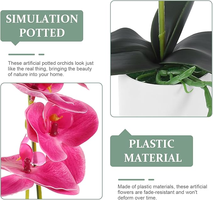 Ciieeo Realistic Artificial Potted Orchid Flower Purple Simulation Plant Bonsai for Home Tabletop Decoration Living Area Office Faux Orchid Pot Ornament