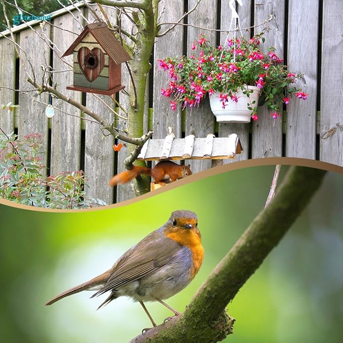 Glitzhome Hanging Bird House for Outdoor, 8.75" H Decorative Pet Cottage Distressed Heart Wooden Birdhouse for Outside, Garden Birdhouse for Bluebird Hummingbird Wren Finch Cardinals Cedar