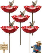 2026 Handmade Metal Flower Garden Stake with Bee Bath & Bird Water Bowl 24in Birdbaths Butterfly & Pollinator Flowers Watering Station Rain Catcher Decor Outdoors Yard Art Fountain Water Feeder
