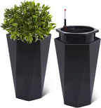 22.4 Inch Tall Planters for Outdoor Indoor Plants Set of 2, Tapered Large Flower Pots with 2 Trays and a Water Level Monitor Planter Pots, Plant Pot for Patio, Balcony, Lounge