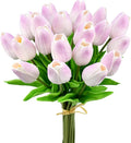 Mandy's Light Purple Artificial Tulips Flowers Centerpiece, 13.5" Lifelike PU Fake Floral Stems 20pcs for Kitchen Island & Dining Table, Spring Decor for Easter