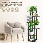 6 Tier Plant Stand Indoor, Thickened Metal Wood Corner Plant Shelf Stands for Multiple Plants, Indoor Tall Plants Stand Tiered Flower Holder for Living Room Patio Garden Balcony(Black+Oak)