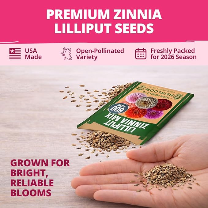 HOME GROWN Zinnia Lilliput Mix Flower Seeds – 600 Seeds (4g) Zinnia elegans – Colorful Zinnia Seed Mix for Planting Spring 2026 for Garden Beds, Containers & Cut Flowers, Easy Grow Zinnia Seeds