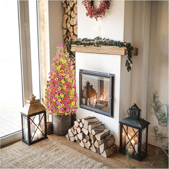 2 Pcs 3.6FT Topiary Trees Artificial Outdoor, Faux Flowers Cedar Tree UV Resistant Shrubs for Indoor Planters Outdoor Porch Halloween Decoration (Color Mixing)