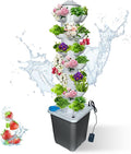 35 Pots Hydroponic Tower, Hydroponics Growing System Tower, Vertical Tower Planter, Pump Tower with Timer Automatic Watering, Irrigation Pump and Movable Water Tank, for Hydroponic Lovers, Grey