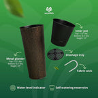 Worth 2 Pack 25" Tall Narrow Metal Planter with Inside Pot for Indoors or Outdoors, Deck, Patio or Front Porch, Hand-Hammered Texture, Bronze