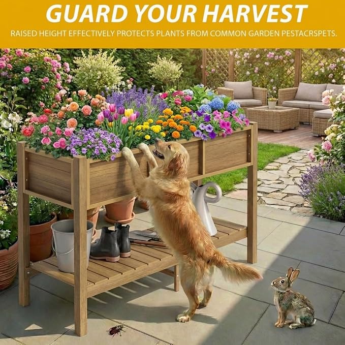 DWVO 48x18x30in Raised Garden Bed HDPE, Poly Wood Planter Box Stand,Weather-Resistant Planter Box with Legs, Elevated Garden Bed for Backyard, Patio, Balcony,Brown