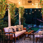 RECUTMS Artificial Plant, 3 Pack Hanging Plants with 30 LED Lights, 11.5in Eucalyptus, Orange Red, Indoor Outdoor Decoration