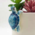 Cute Climbing Blue Sea Turtle Flower Pot Hugger Figurines, Small Resin Hanging Tortoise Statue Planter Pot Decoration for Home Garden Fence Balcony Patio Lawn Yard Ornaments