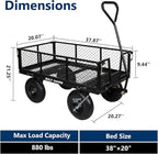BILT HARD Heavy Duty 880 Lbs Capacity Mesh Steel Garden Cart, 4 Cu.Ft Heavy Duty Garden Cart with 180° Rotating Handle, Removable Sides, All Terrain Wheels, Capacity Utility Steel Wagons for Yard