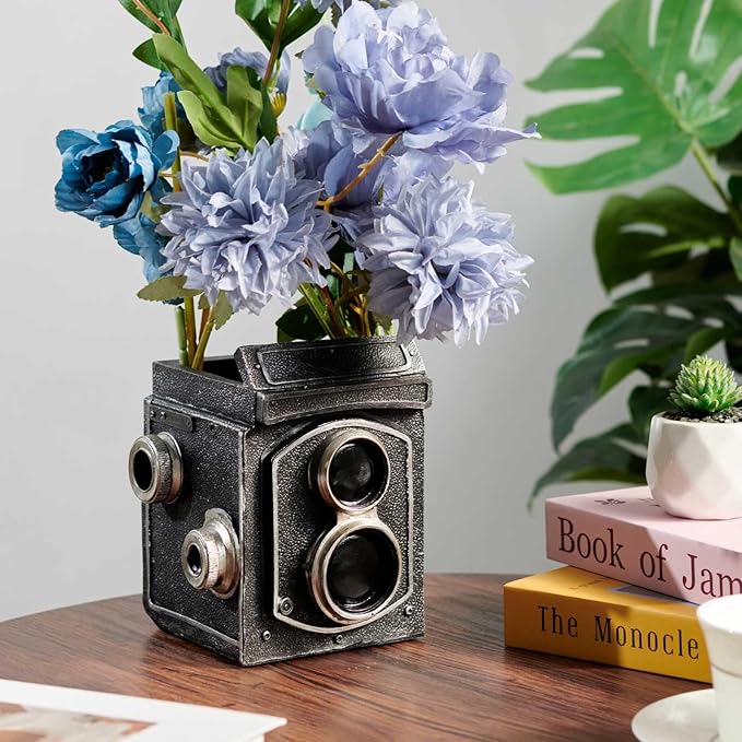Camera Decorative Planter Plant Gift - Desk Decor Succulent Pot for Indoor Plants Vintage Camera Home Shelf Office Decor Small Flower Pot with Drainage