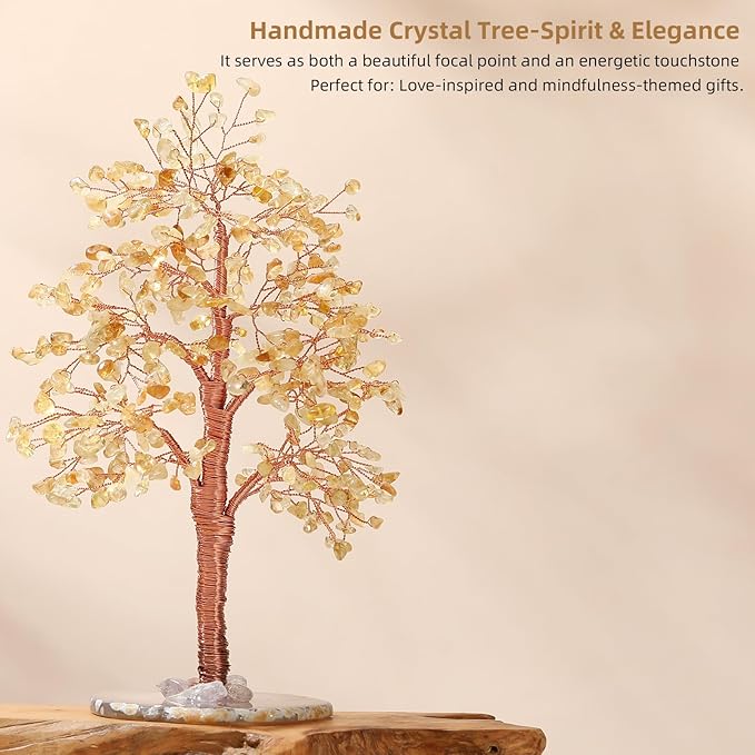 Hopeseed Citrine Chakra Crystal Tree of Life Handmade Bonsai Healing Crystals Tree for Home, Desk, Living Room, Office Decor for Positive Energy, Money, Good Luck Birthday Gift for Women, Mom, Men