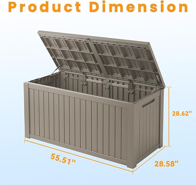 PatioZen 200 Gallon Resin Deck Box, Lockable Patio Outdoor Storage Box for Furniture, Garden Tools and Tools Storage, Waterproof Outside Storage Boxes - Grey