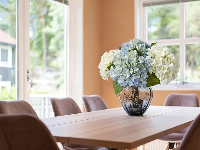 ZYTUYO 2PCS White & 2PCS 20" Light Blue Hydrangea Artificial Flowers Real Touch Faux Hydrangeas with Long Stem for Spring Home Decor Baby Shower Floral Arrangement Kitchen Party Wedding Xmas Decor