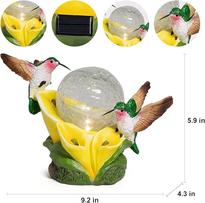 Solar Garden Statue Hummingbird Figurine - Hummingbird Flower Carry Magic Orb Solar LED Lights for Outdoor Statue Decoration for Patio, Balcony, Yard, Lawn Ornament