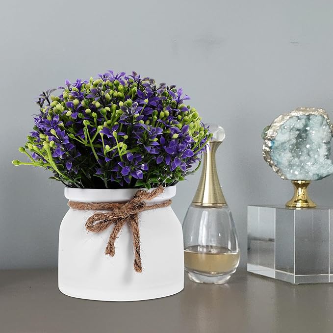 SOLUSTRE Artificial Purple Orchid Faux Potted Flower Small Desktop Artificial Plant Decor for Home Living Room Tabletop Greenery