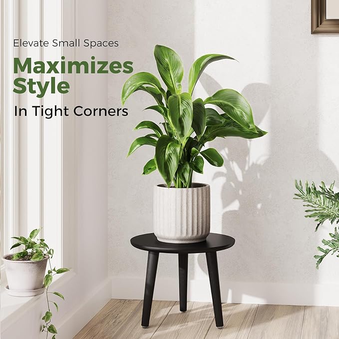 Leaf&lull Black Plant Stand Indoor Small Plant Table for Large Plants Wood Plant Stool Tall Plant Holder for Living Room Bedroom Balcony