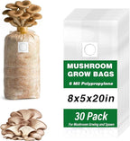 Mushroom Grow Bags, 30 Pack 6 Mil Polypropylene Mushroom Substrate Bags, 8"x5"x20" with Breathable 0.2 Micron Filter Patch, Large Autoclavable Bags for Substrates Strong Tear Resistant