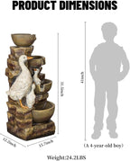 31.5" H Duck Outdoor Water Fountain, 4-Tier Cascading Garden Fountain with LED Light, Resin Waterfalls for Patio, Backyard, Yard, Porch, Front Door