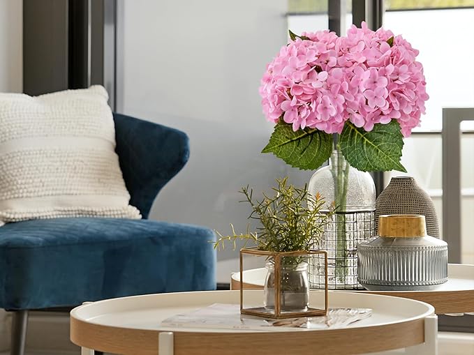 ZYTUYO 20 inches 4 Pcs Soft Pink Real Touch Hydrangea Artificial Flowers Boho Lifelike Real Looking Latex Hydrangeas Flower with Long Stem for Home Decor Spring Table Centrepiece
