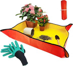 39"x31" Orange Thickened Repotting Mat for Plant Transplanting, Waterproof Tray for Potting Soil Mess Control, Portable Gardening Mat with Protective Gloves, Best Gift for Gardeners