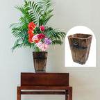 MY MIRONEY Plant Pots, Vintage Wooden Barrel Planter - Solid Rustic Garden Flower Pot with Metal Handles & Frame for Indoor Planter, Office Home Decor, Garden Home Plants, 5.2" x 8.27"