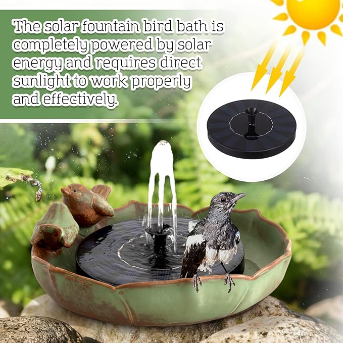 SiliFine Solar Fountain Ceramic Bird Bath for Outdoors Hummingbird Solar Fountain with Ground Ceramic Bird Baths Bowl for Outside, Large Table Top Garden Decor for Patio Yard Home
