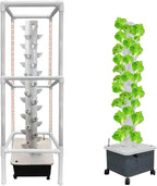 FLTRGO Hydroponics Tower with Light Stand, 45 Holes Aquaponics Grow System, 15 Floors Garden Tower Aeroponics Growing Kit for Herbs, Fruits and Vegetables, Automatic Planting