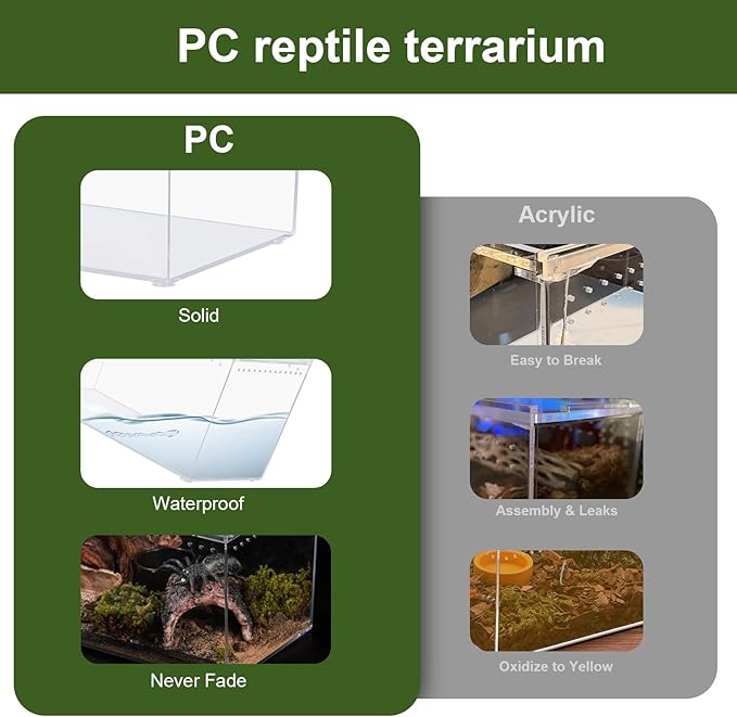 Reptile PC Terrarium 10.2" x 5.9" x 5.7" Full View Small Reptile Tank for Tarantula Insect Hermit Crab Spider Habitat Amphibians Enclosure