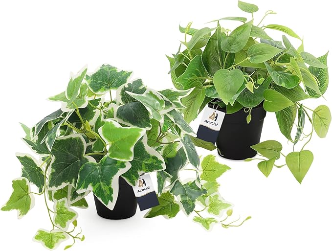 AceList 2 Pack Fake Plants Decor, Artificial Plants for Home Decor Indoor, Fake Ivy Potted Plants for Shelf Decor Realistic Faux Plants Indoor with Pot for Home Living Room Bedroom Office Decoration