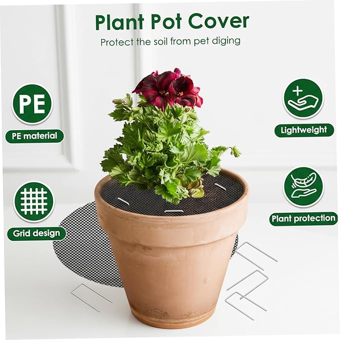 Plastic Mesh Soil Protector with Ground Stakes 10Pcs – Plant Pot Covers Indoor Plant Protector from Cats and Outdoor Garden Cover from Animals, 12 Inch
