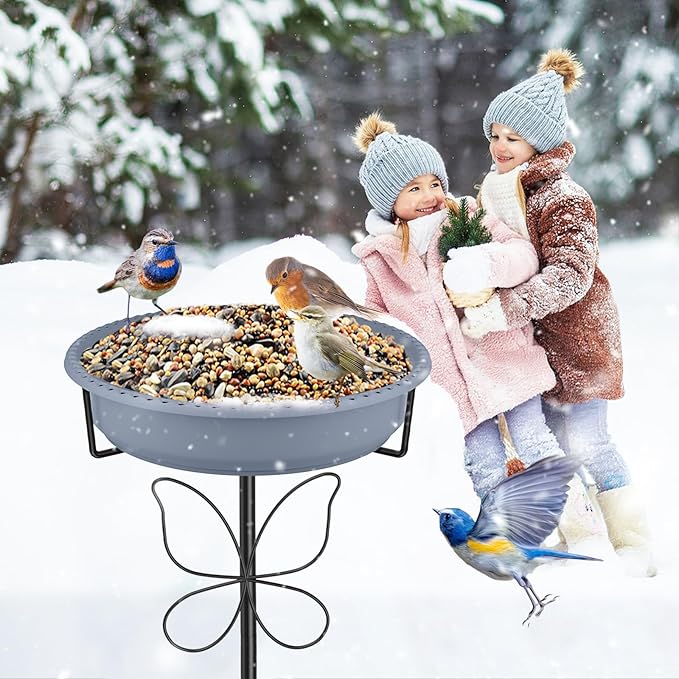Bird Bath for Outside, Garden Freestanding Birdbath & Birdfeeder with Removable Bowl, Bird Baths Feeder for Outdoors Garden Patio Yard Lawn Decor, 5-Pronged Base & Easy to Clean(Grey)