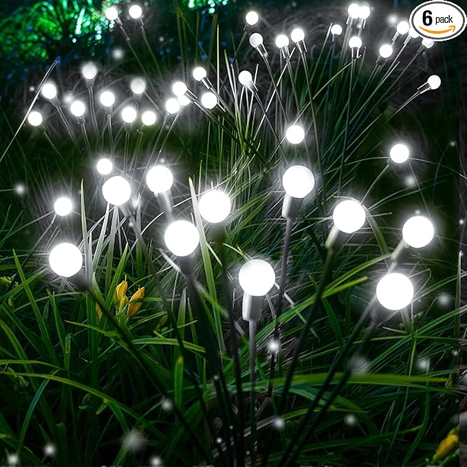 6-Pack Garden Solar Lights, 48 LED Solar Lights Outdoor for Garden Decor, Waterproof Firefly Light Outdoor (Sway by Wind), Swaying Light for Outside Yard Pathway Landscape Decorations (Cool White)