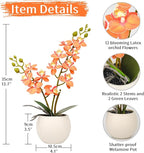 Artificial Orchid Orange Flower Potted in White Pot, Real Touch Faux Phalaenopsis Orchid for Wedding Home Office Party Decor