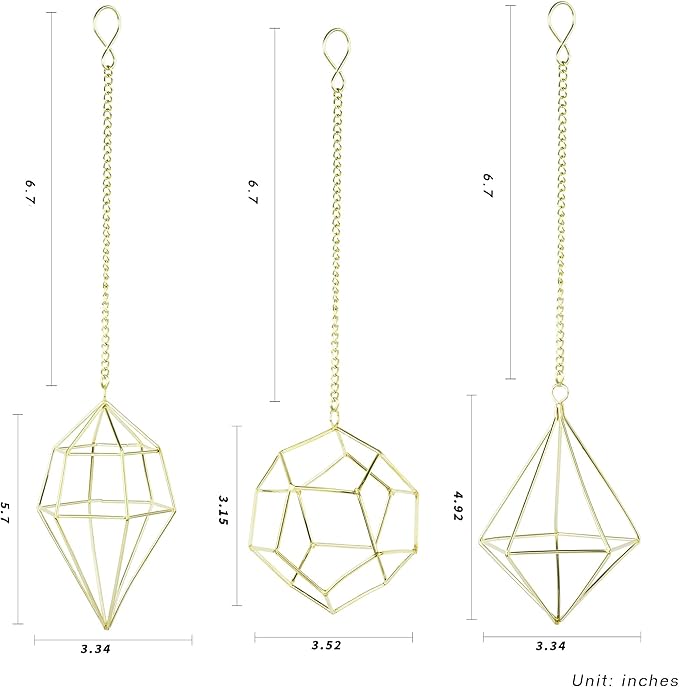 Gold Hanging Air Plants Holders Small Tillandsia Airplants Hangers 6 Pack Geometric Wire Himmeli Air Fern Display Planter with Chains Airferns Metal Hanging Holders